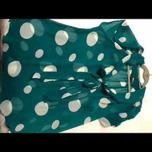 Teal with White Polka Dot Blouse